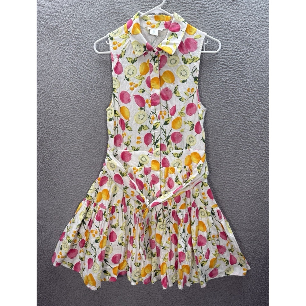 Cynthia Rowley White Button-Up Dress with Pink & Yellow Fruit Print